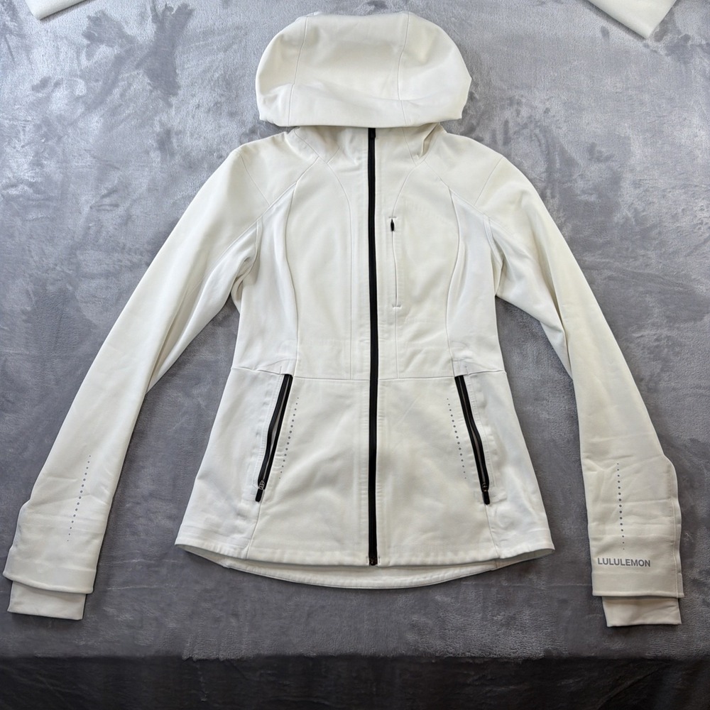 Lululemon Cross Chill Jacket Womens 6 White Hooded Running Softshell Full Zip